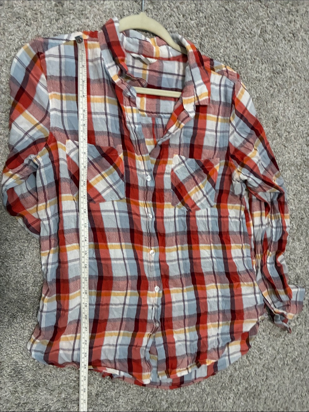 Lucky Brand Orange Plaid Long Sleeve Button-Down Shirt - Picture 6 of 7
